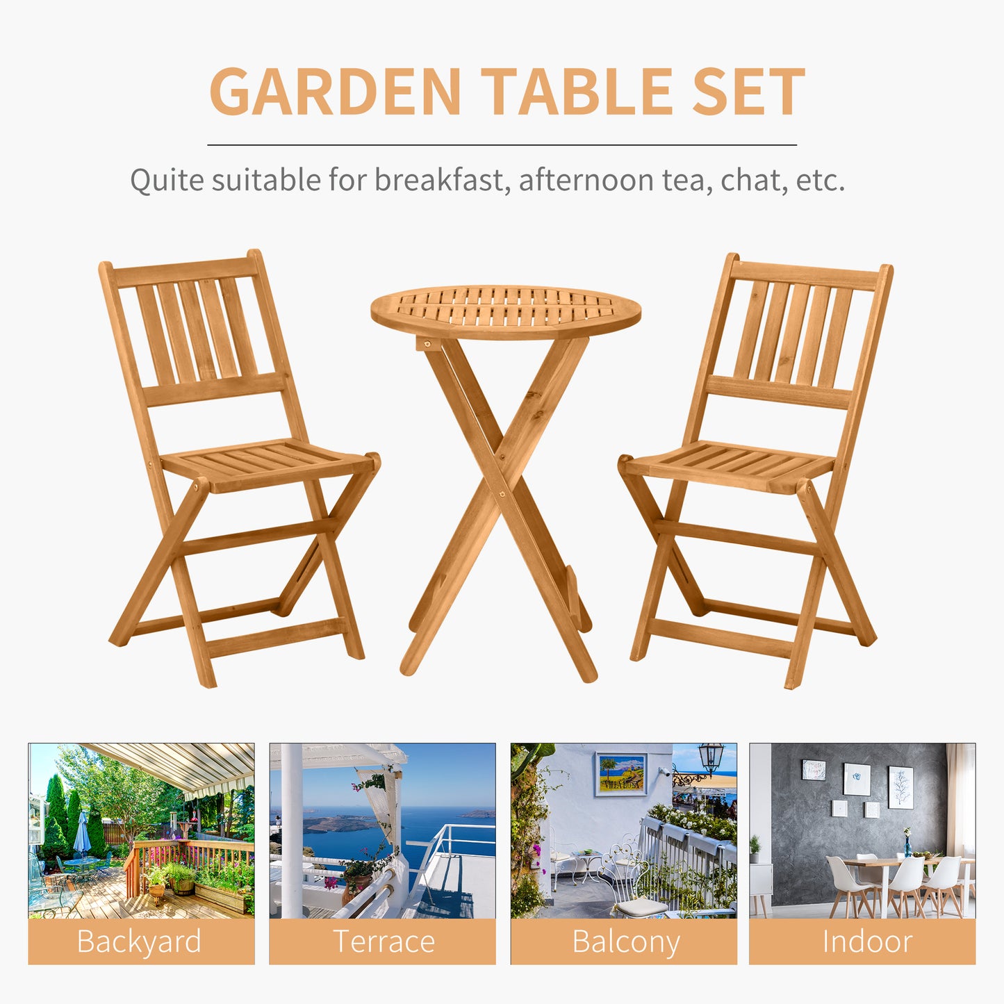 Lidoel 3 Piece Teak Folding Wooden Bistro Set With Table And Chairs