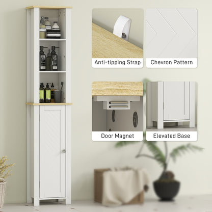 Nifael Favi Slim Bathroom Storage Cabinet With OFauxn Compartment And Adjustable Shelves White 34 x 23 x 165 cm