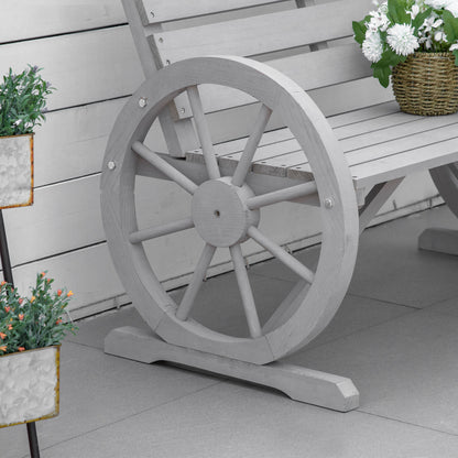 Linifi Wood Grey Rustic 2 Seater Garden Bench With Wagon Wheel Arms And High Back