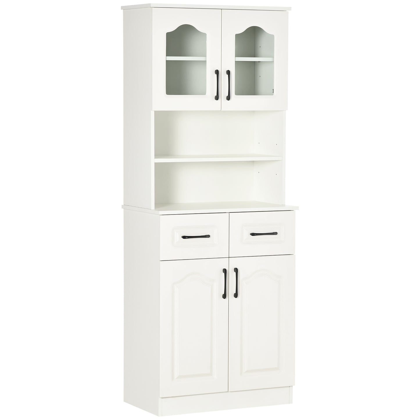 Reluta Tafa Wooden White Tall Kitchen Cupboard With Adjustable Shelves Drawers And OFauxn Counter 168 cm