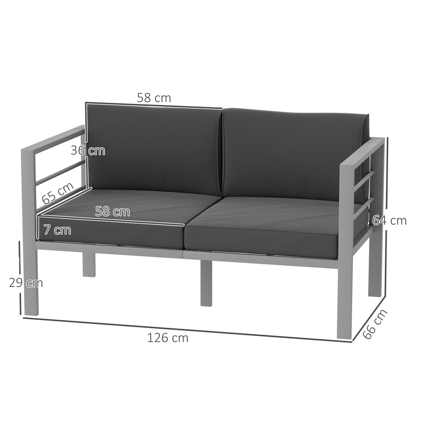 Nifano Aluminium Grey 2 Seater Outdoor Garden Sofa with Cushions