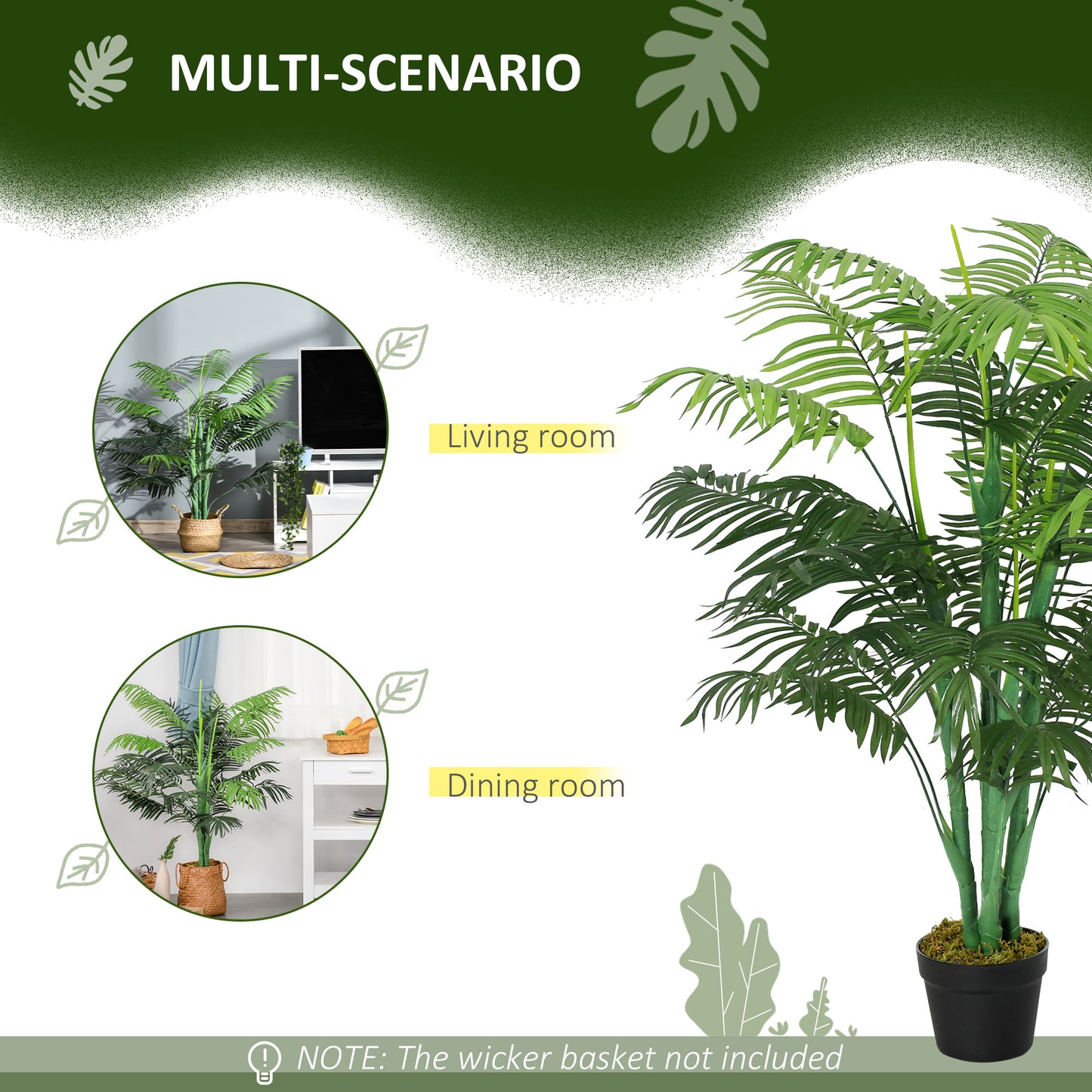 Vavi Artificial Green Palm Style Tree In Nursery Pot For Home And Office Styling