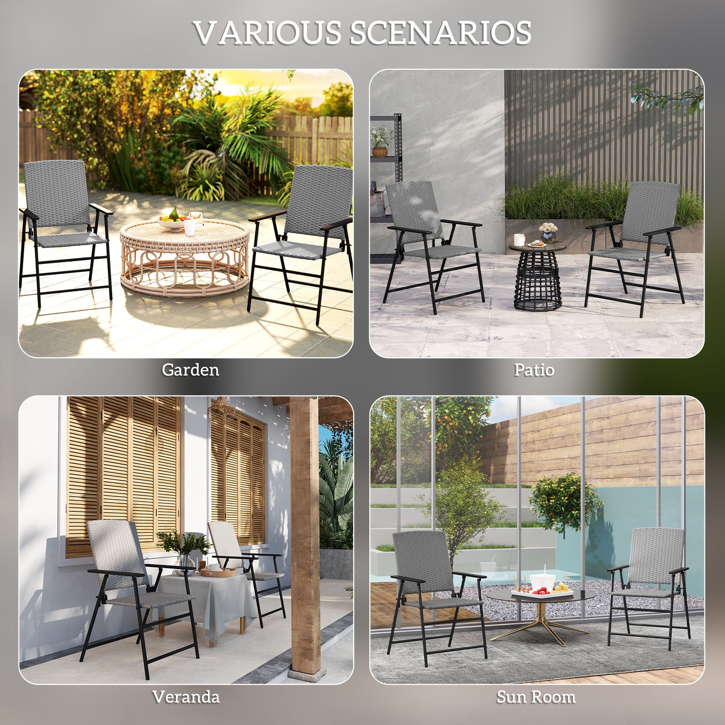 Yoriha Rattan Grey Folding Garden Chairs Set Of 2