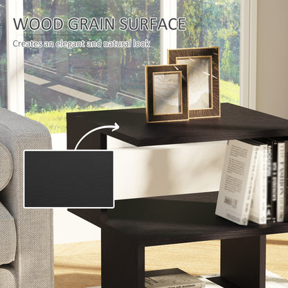 Moyofa Wooden Black Square Side Table With 2 Tier Storage