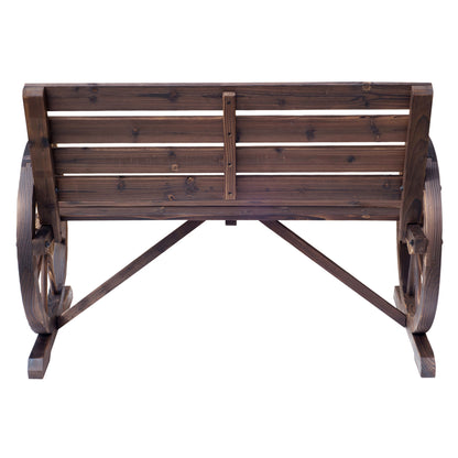 Linifi Wood Brown Rustic 2 Seater Garden Bench With Wagon Wheel Arms And High Back