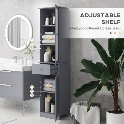 Zira Tall Slim Grey Bathroom Storage Cabinet With Shelves Drawer And Door
