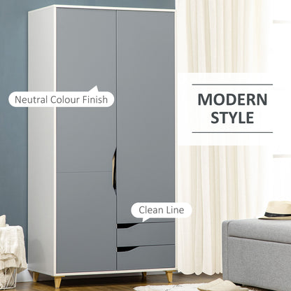Demilia Grey And White Bedroom Furniture Set With Wardrobe 3 Drawer Chest And Bedside Table
