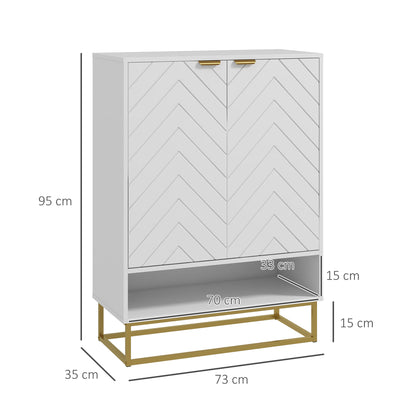 Cosu White Wooden Chevron Shoe Cupboard With Bottom Shelf and Gold Accents For 12 Pairs