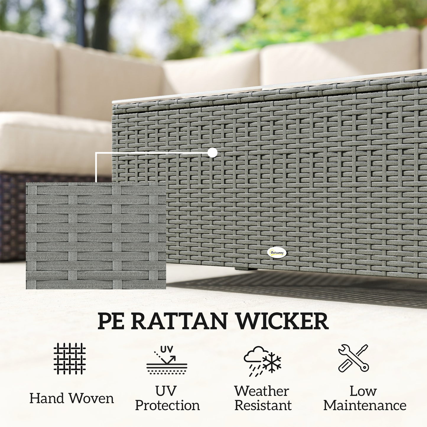 Viluno Pafi Rattan Light Grey Outdoor Coffee Table With Glass Top