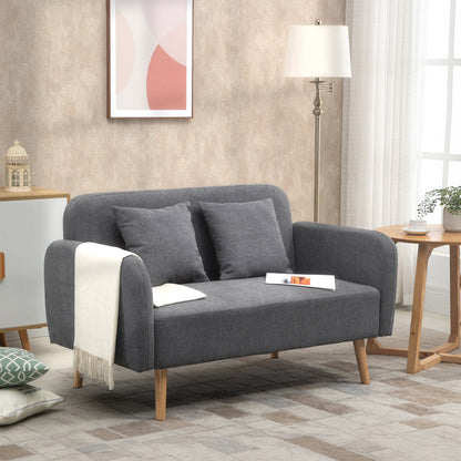 Rocoro Fabric Grey 2 Seater Sofa With Cushions Armrests And Wooden Legs