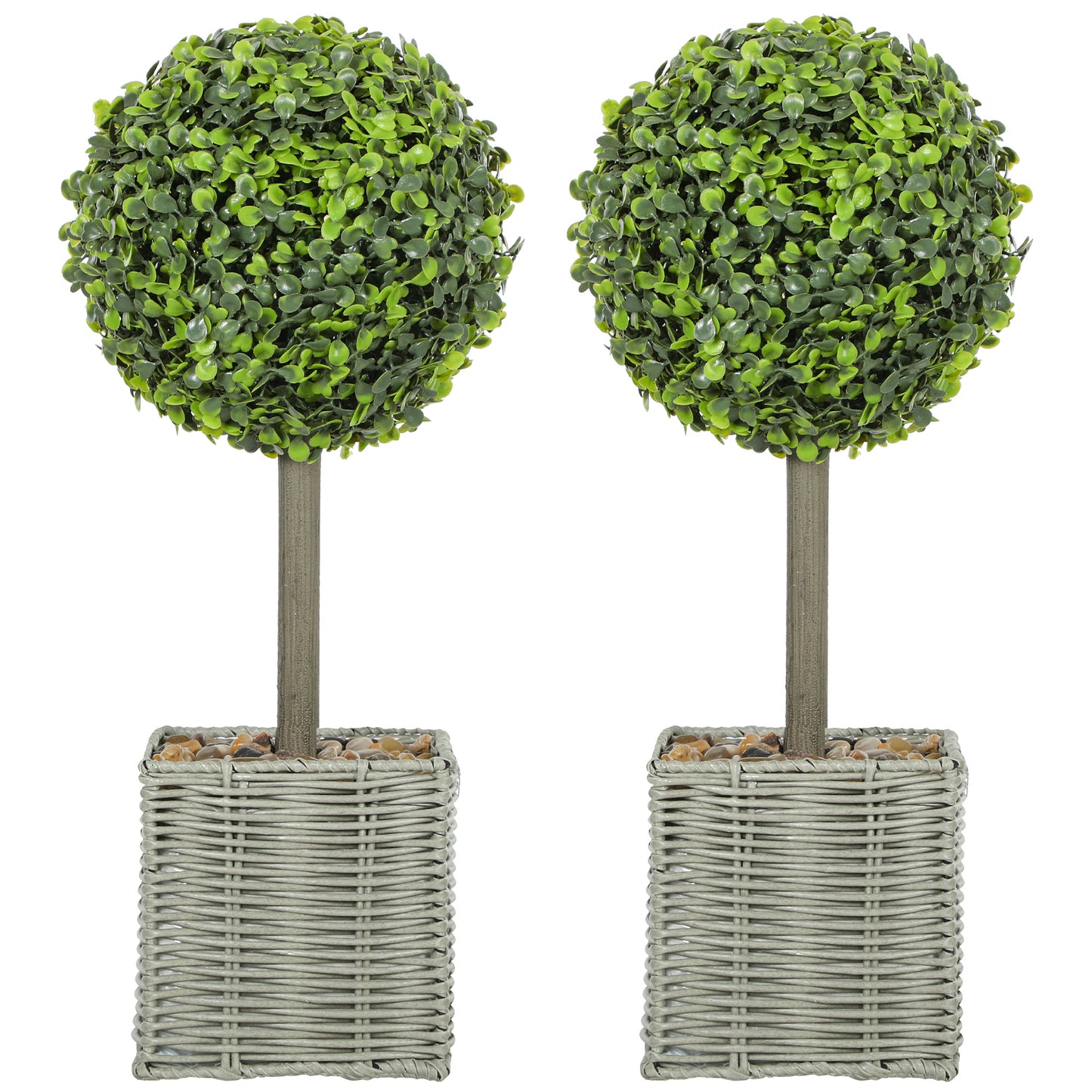 Moeldi Viso Set Of 2 Artificial Boxwood Topiary Balls With Woven Pots And Fauxbble Detail H8 50cm