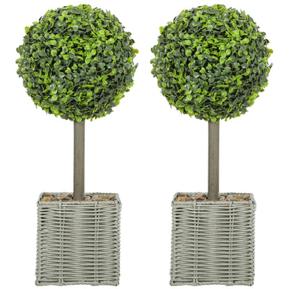 Moeldi Viso Set Of 2 Artificial Boxwood Topiary Balls With Woven Pots And Fauxbble Detail H8 50cm