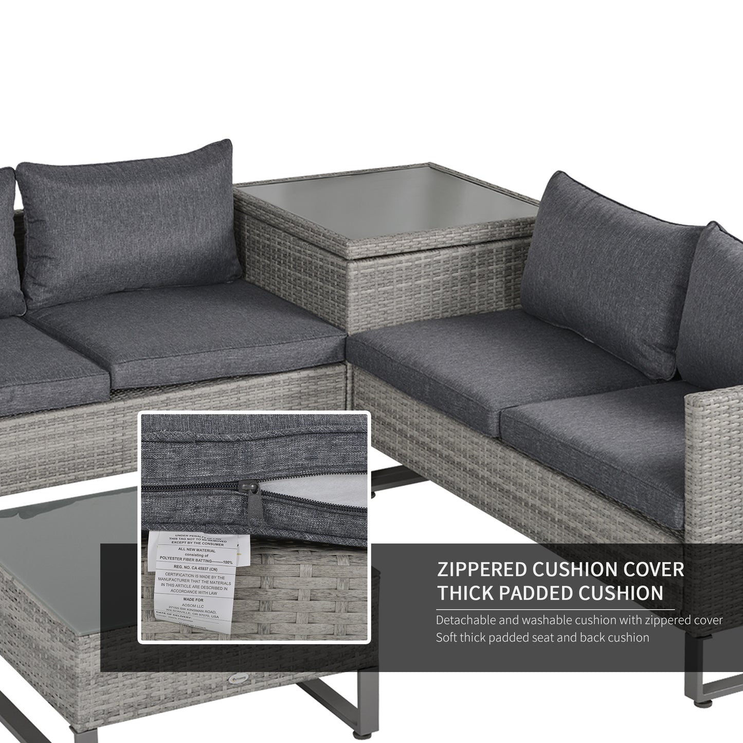 Samilo 4 Seater Grey Rattan Garden Sofa Set With Storage Coffee Table