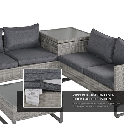 Samilo 4 Seater Grey Rattan Garden Sofa Set With Storage Coffee Table