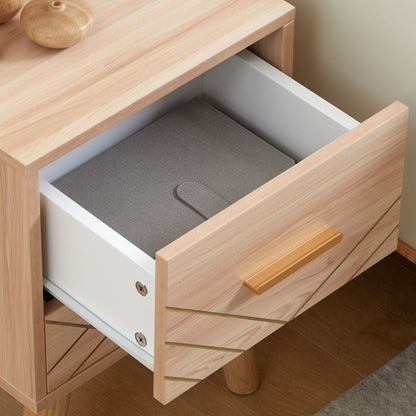 Reyo Set Of 2 Wooden Natural Scandinavian Bedside Tables 2 Drawers