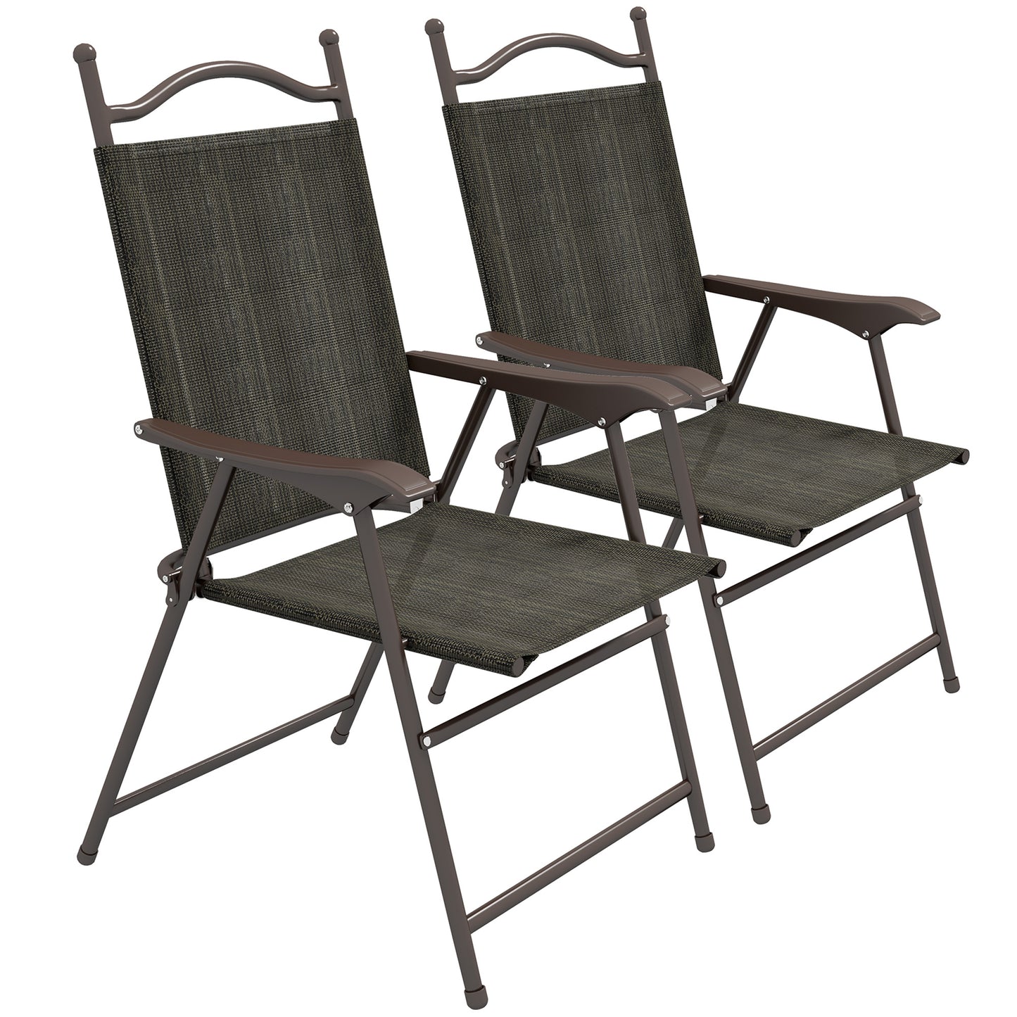 Covani Set Of 2 Metal Dark Brown Folding Garden Chairs With Fabric Mesh Seats