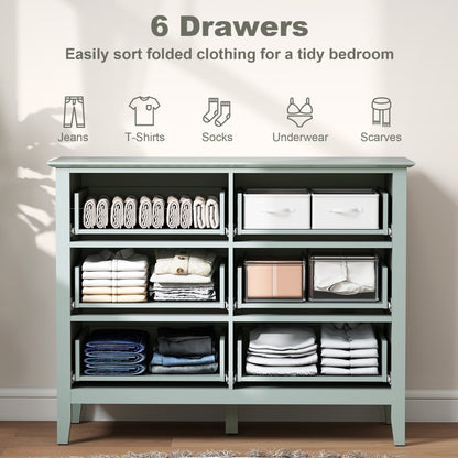 Visalo Wooden Mint Green 6 Drawer Fluted Storage Dresser