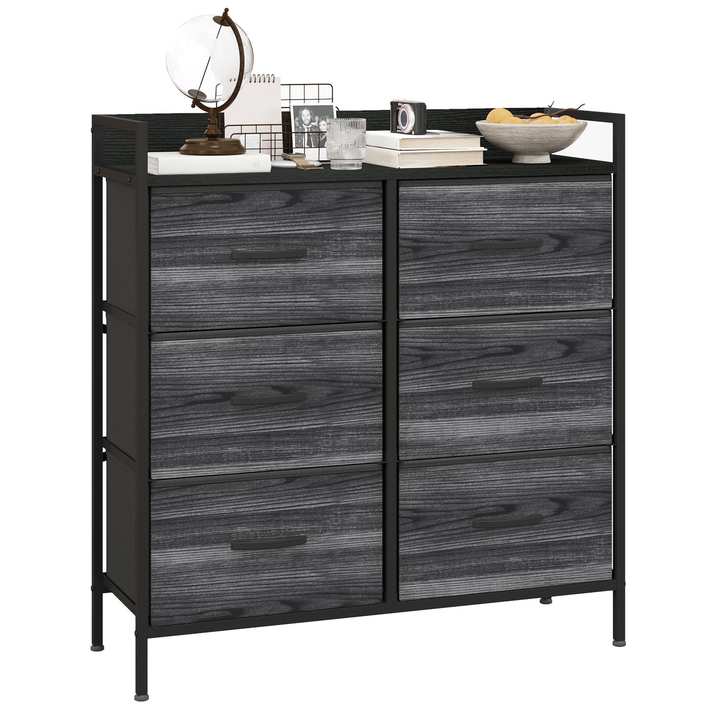 Basa Fabric And Wood Black 6 Drawer Rustic Storage Chest