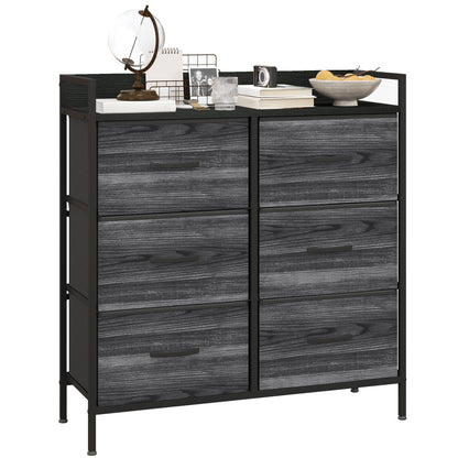 Basa Fabric And Wood Black 6 Drawer Rustic Storage Chest