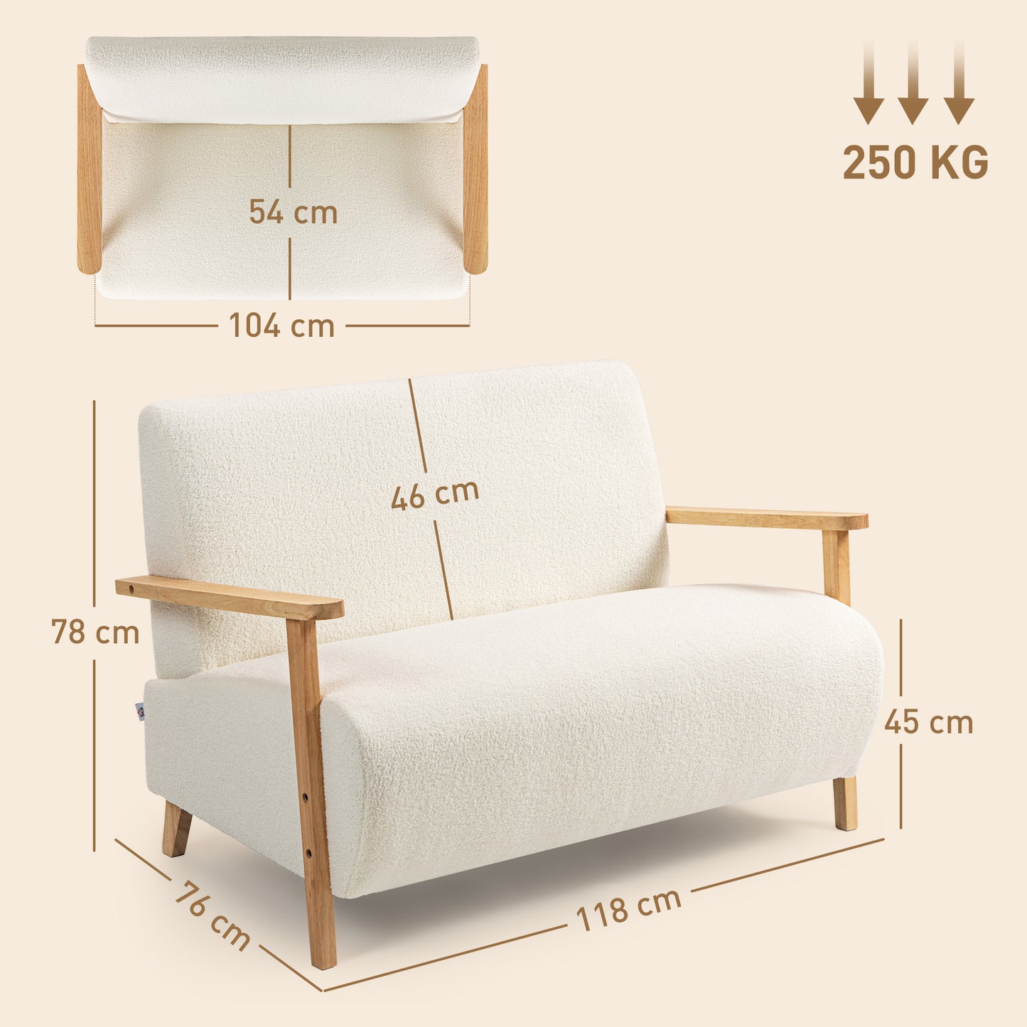 Hadimi Sherpa Boucle Cream White Compact 2 Seater Sofa