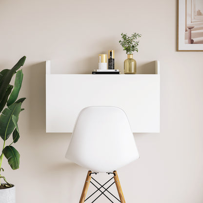 Pata Sovi Wood White Wall Mounted Drop Leaf Laptop Desk With Storage Compartments 77 x 20 x 51 cm