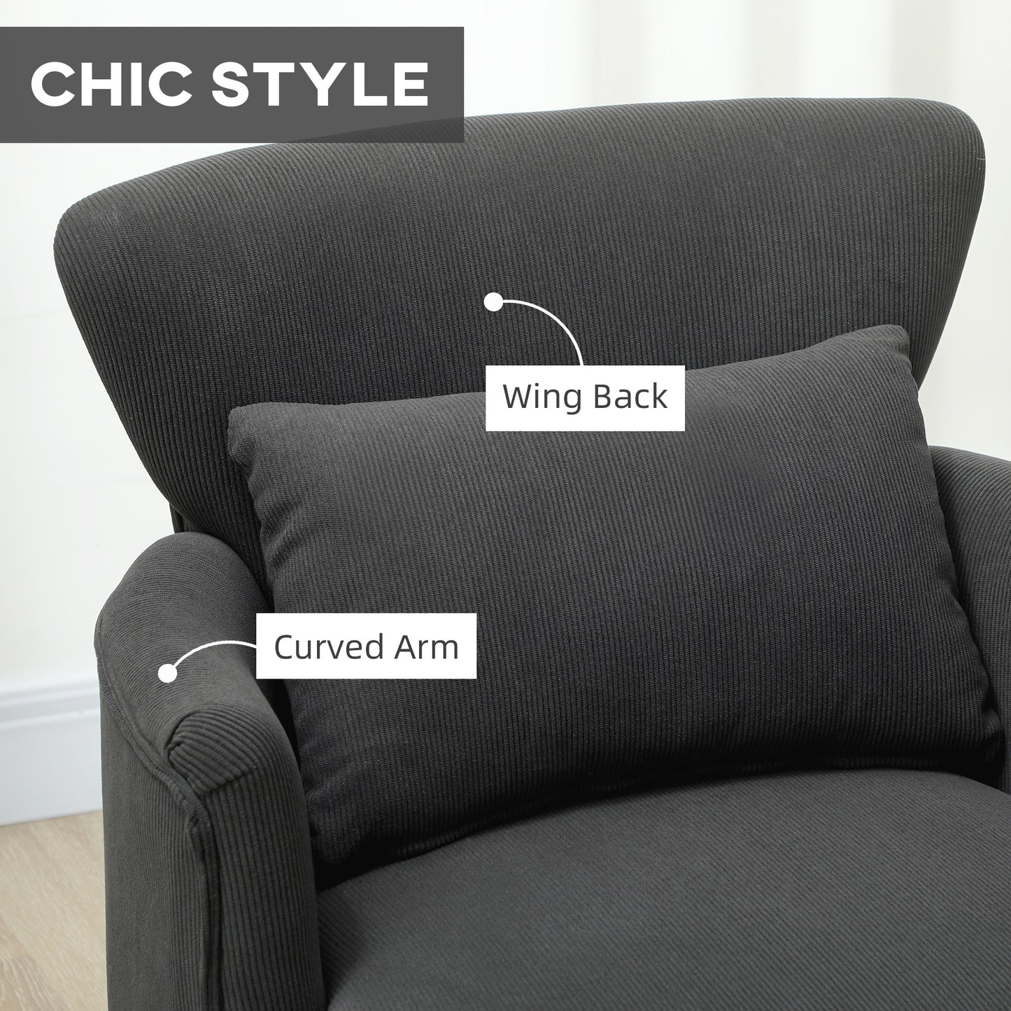 Mielyo Black Corduroy Retro Accent Armchair