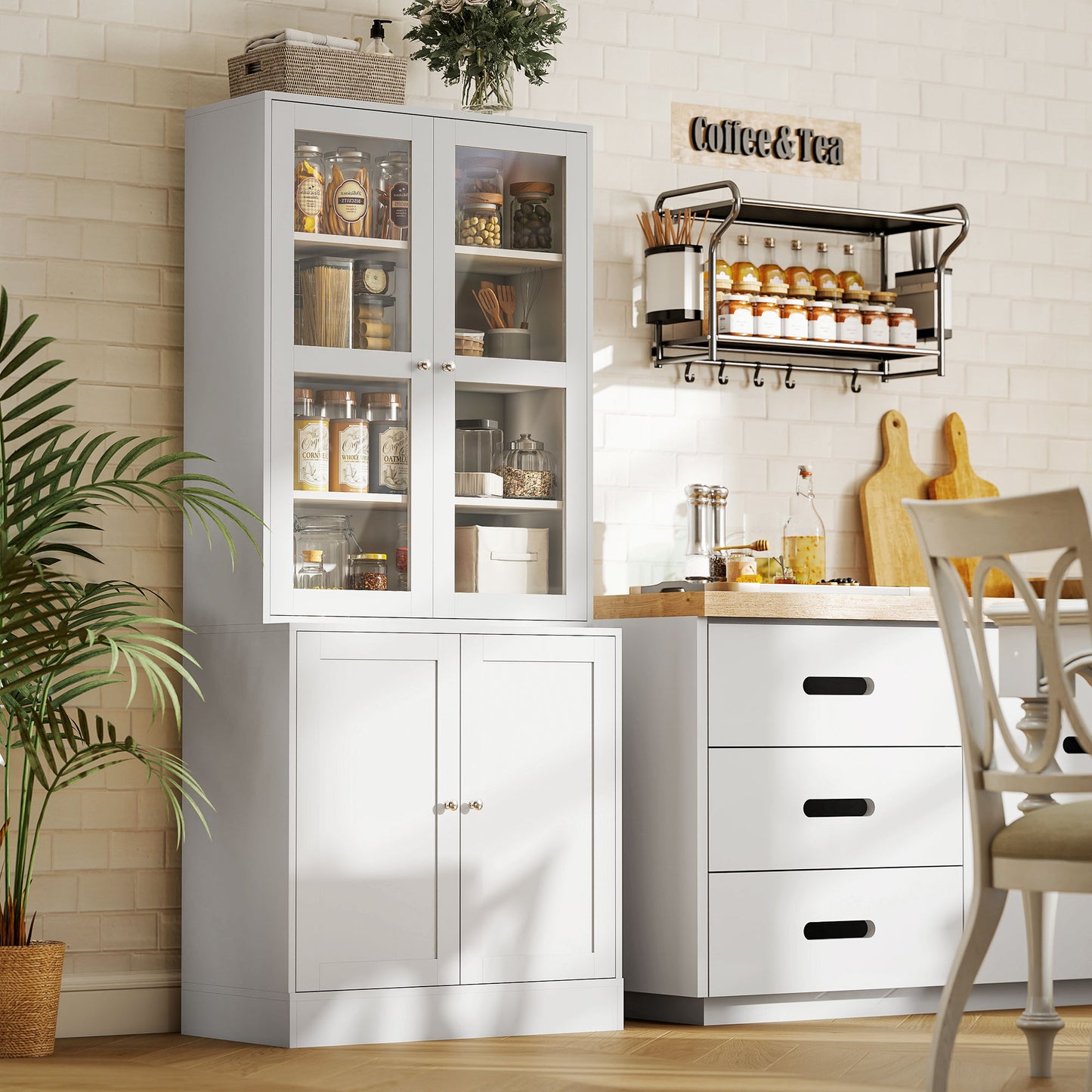 Mola Colu Wood And Glass White Display Bookcase With Adjustable Shelves And Glass Doors