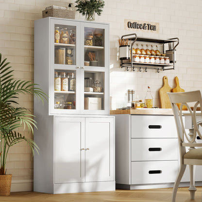 Mola Colu Wood And Glass White Display Bookcase With Adjustable Shelves And Glass Doors