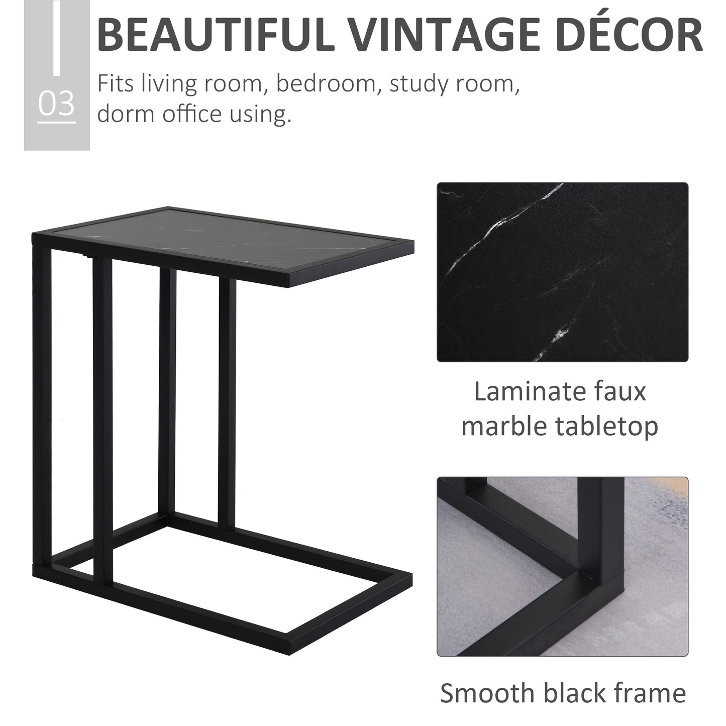 Rase Metal Black Sofa Table With Marble Effect Top