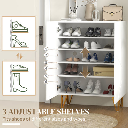 Monola Wooden White Slim Shoe Cabinet Modern Geometric Pattern For 15 To 20 Pairs