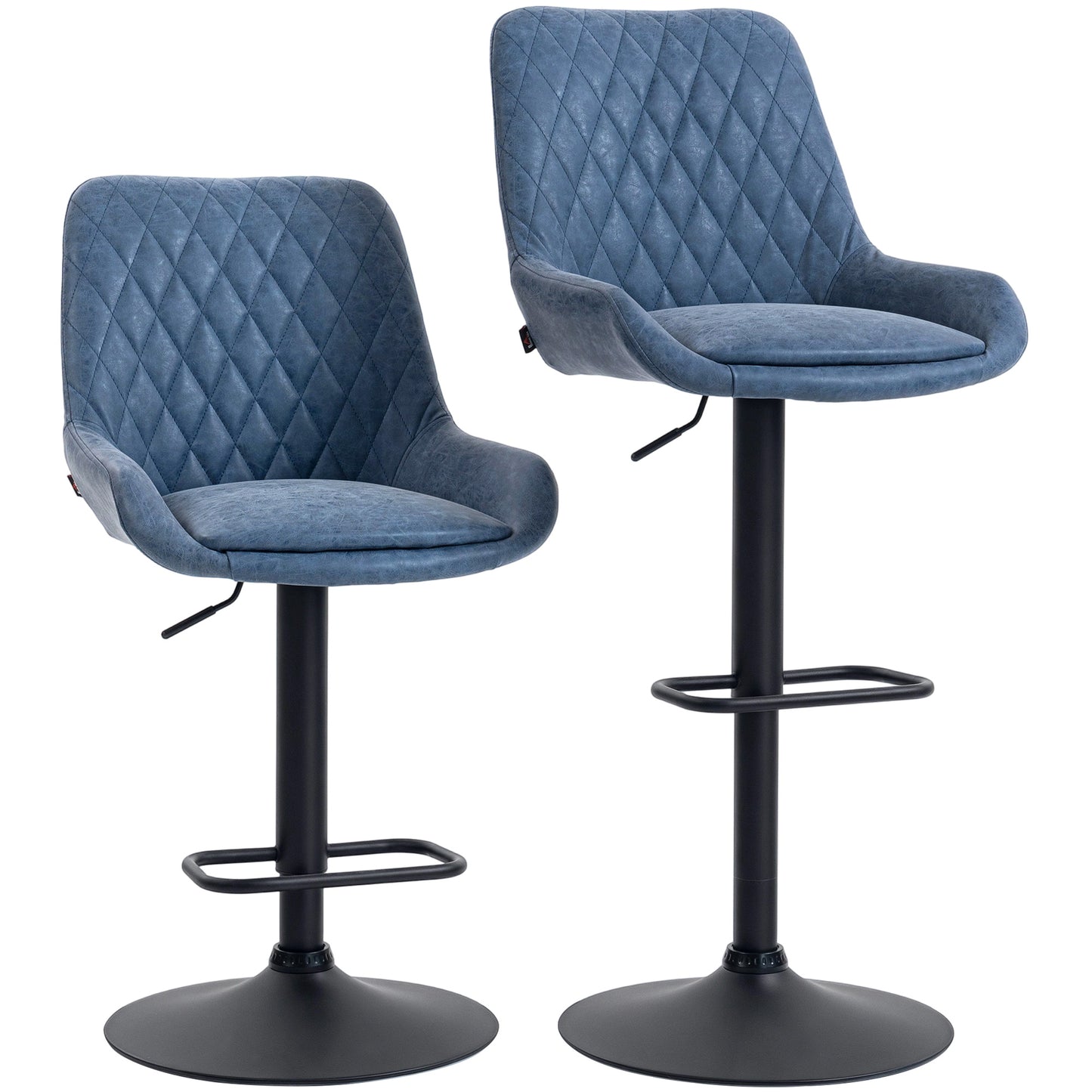 Sekamo Set Of 2 Dark Blue Faux Leather Retro Bar Chairs