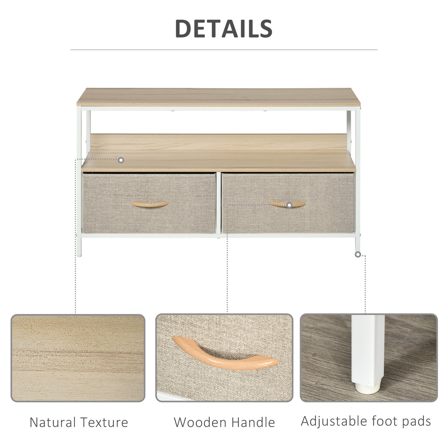 Rare Elha 98cm Wooden Natural TV Cabinet 2 Fabric Fold Down Storage Drawers
