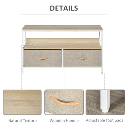 Rare Elha 98cm Wooden Natural TV Cabinet 2 Fabric Fold Down Storage Drawers