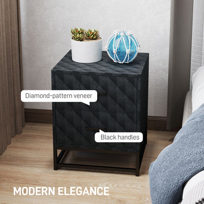 Roel Set Of 2 Black Retro Bedside Tables With 2 Drawers And Steel Legs