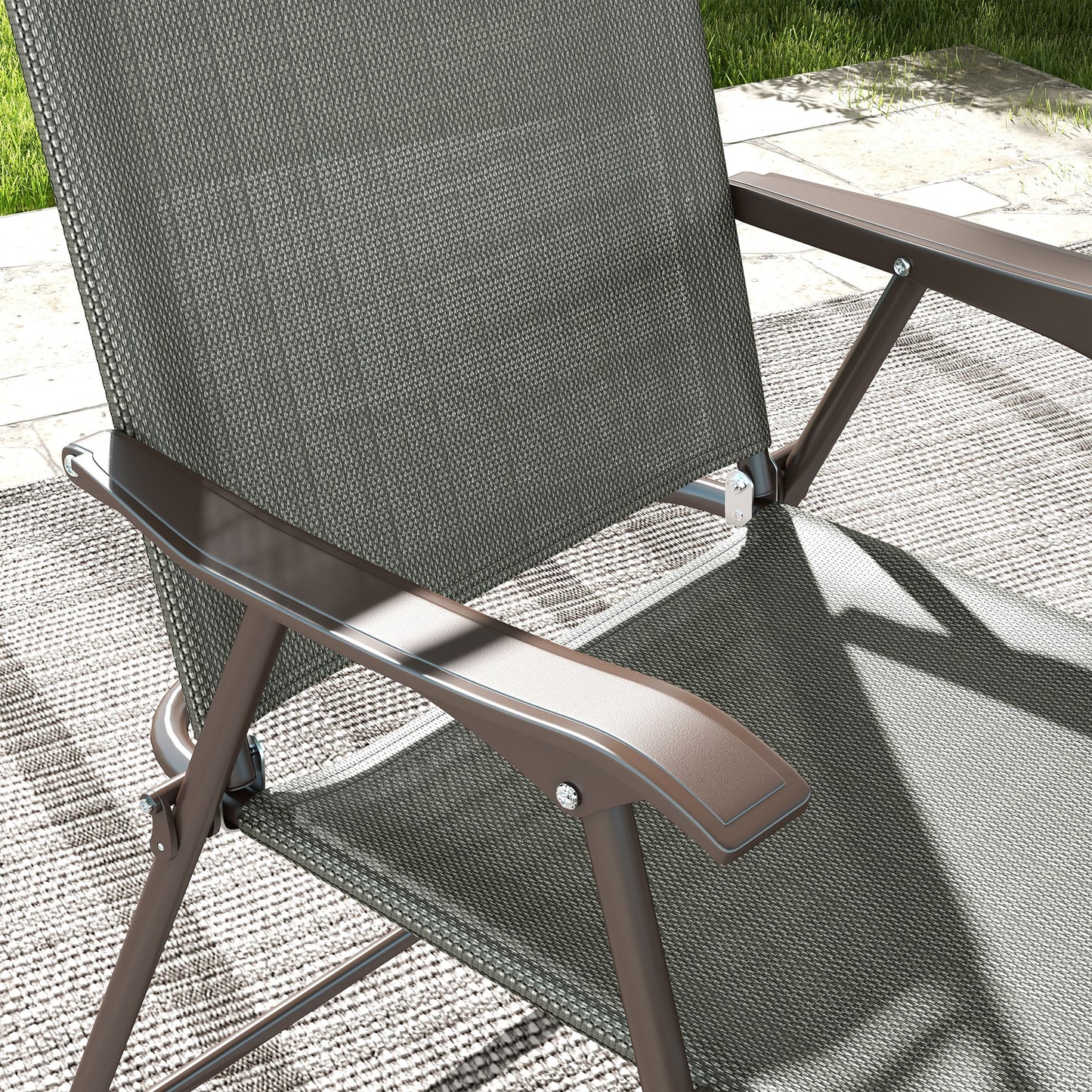 Rone Bari Set Of 2 Metal Dark Grey Folding Garden Chairs With Fabric Mesh Seats