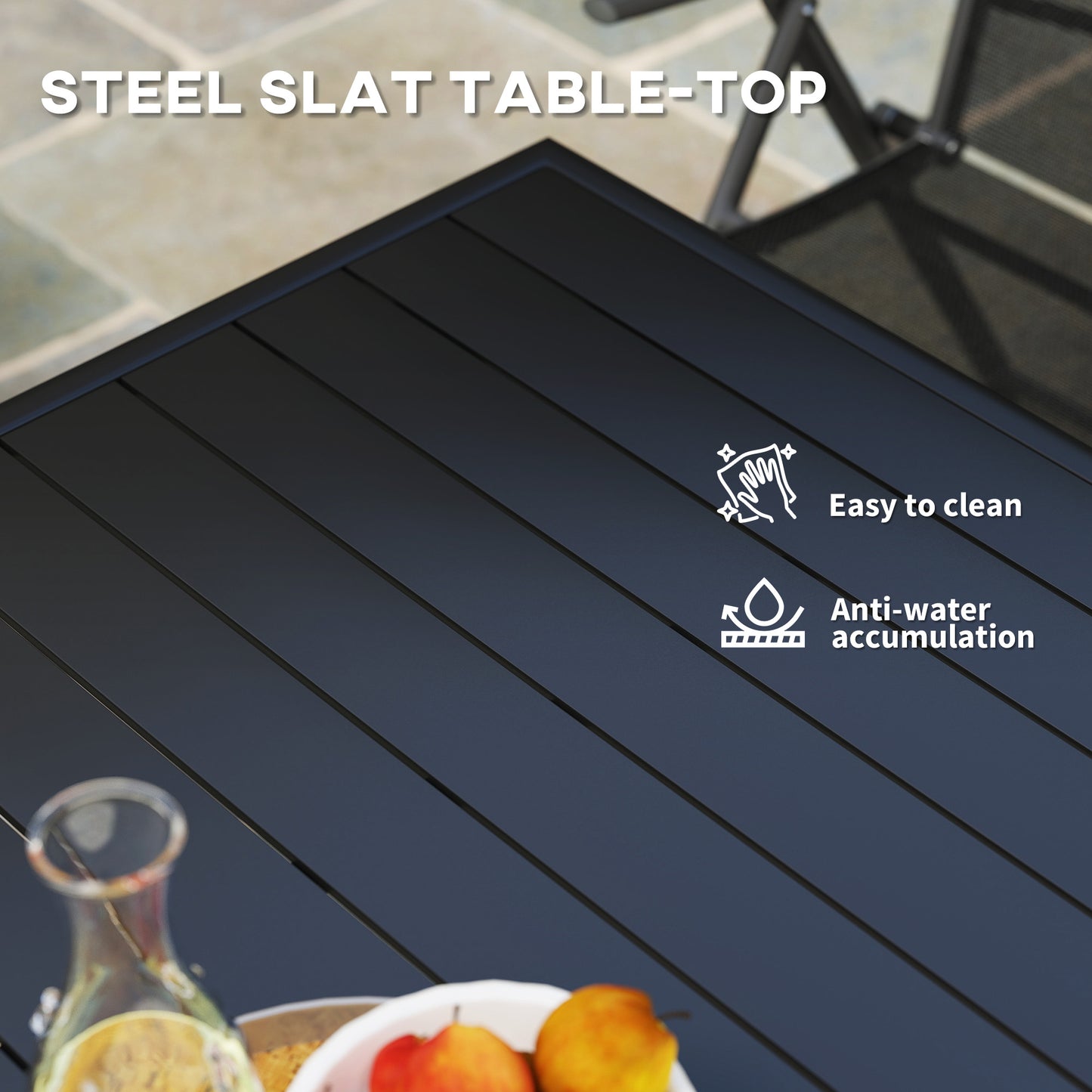 Nanodor Steel Black Square Outdoor Dining Table With Slatted Top For 4