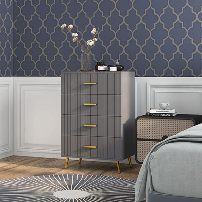 Zine Wooden Grey And Gold Tone 4 Drawer Embossed Dresser