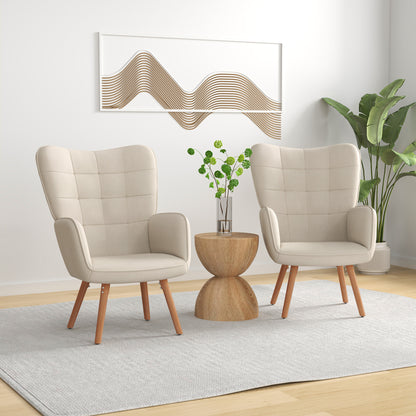 Haseto Velvet Cream White Wingback Accent Chairs Set Of 2 With Tufted Back And Wooden Legs