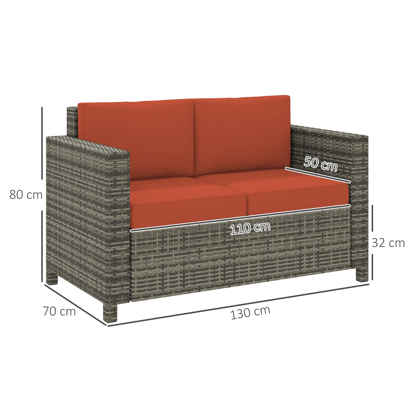Filu Rattan Grey 2 Seater Outdoor Sofa with Orange Cushions