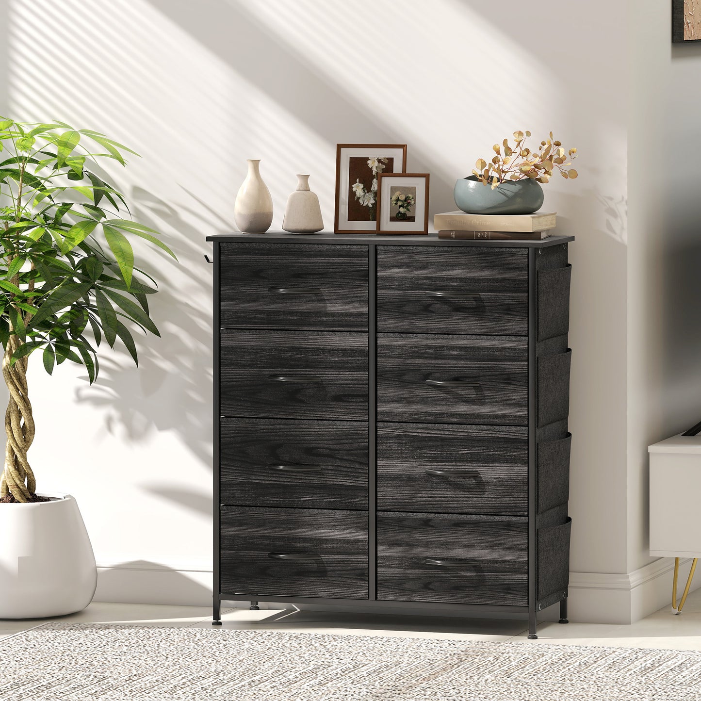 Elzi Fabric And Metal Black 8 Drawer Storage Chest