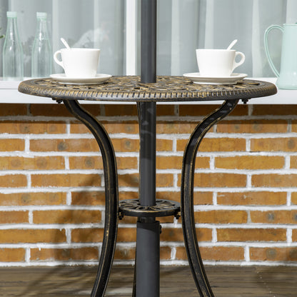 Bava Cast Aluminium Bronze 3 Piece Garden Bistro Set With Parasol Hole Round Table