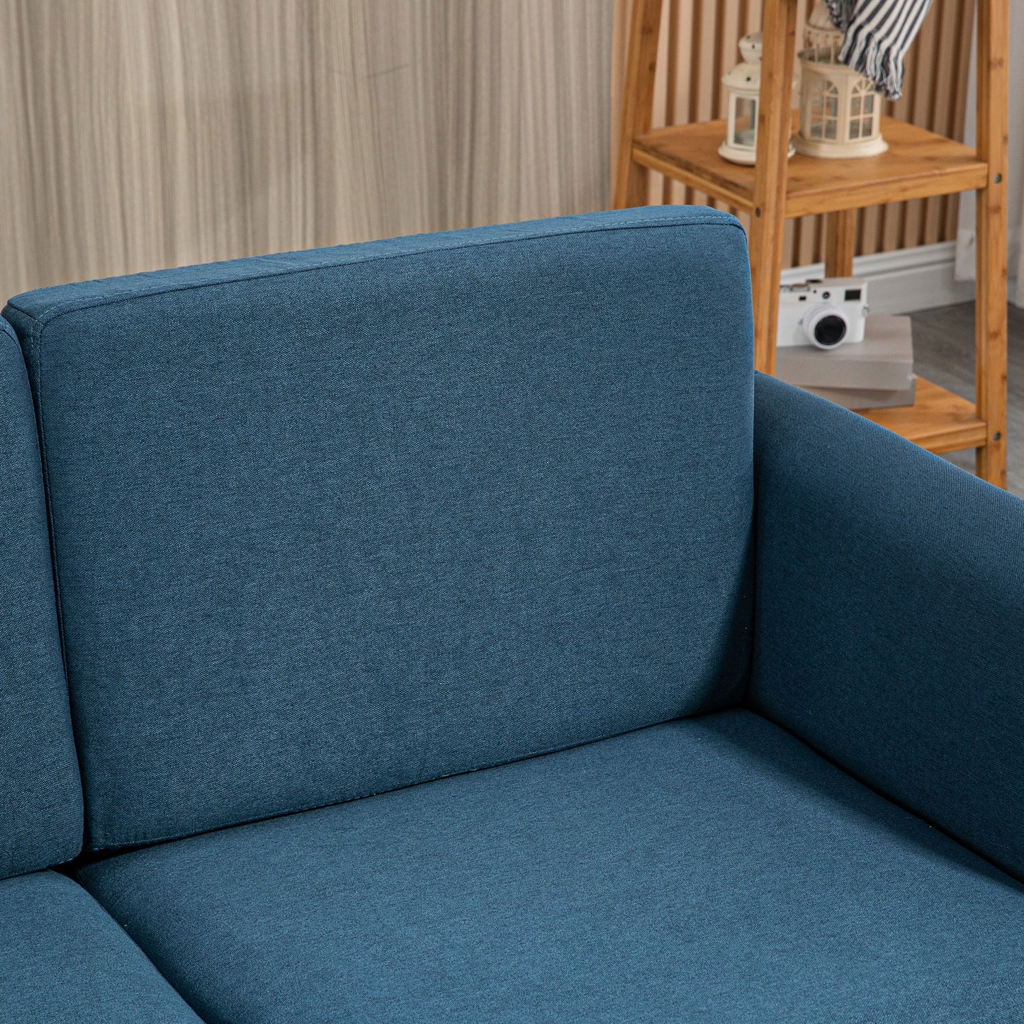 Dilita Dark Blue Compact 2 Seater Sofa With Wooden Legs And Armrests