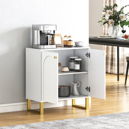 Tarezi Nedi White 2 Door Sideboard Storage Cabinet With Golden Accents