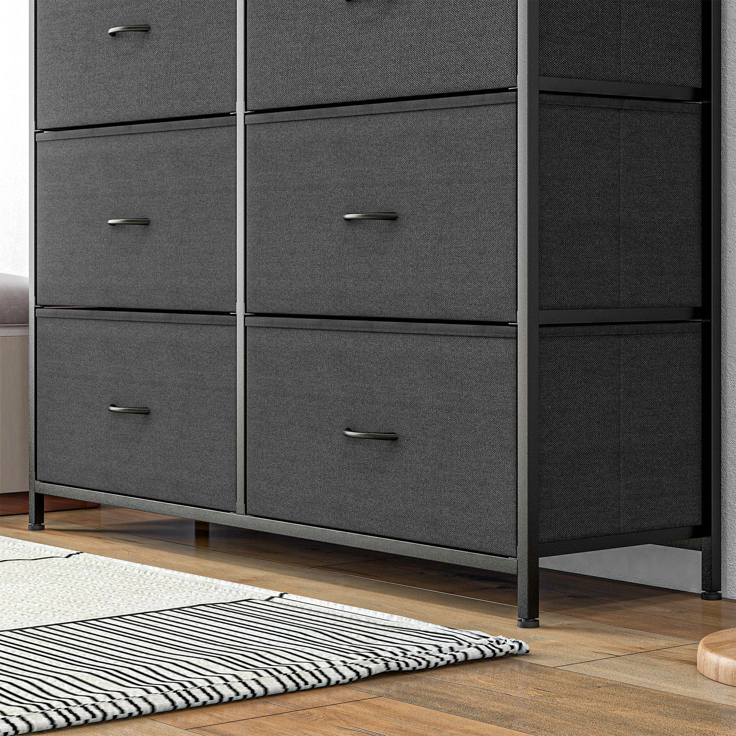 Salina Metal And Fabric Black 10 Drawer Storage Dresser With Foldable Drawers And Steel Frame