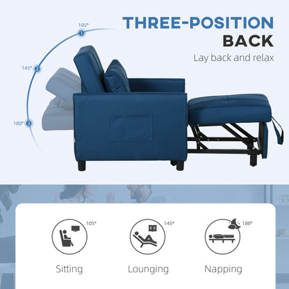 Haso Linen Look Dark Blue Single Sleeper Chair