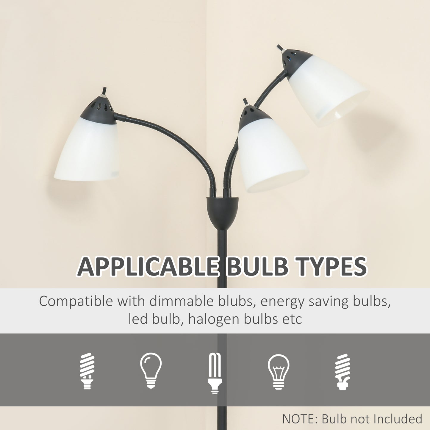 Diyoni Metal Black Arc Style Tree Floor Lamp With 3 Adjustable Rotating Lights 155 cm
