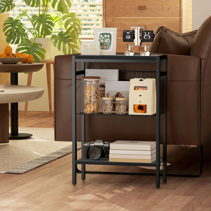 Notosu Metal And Wooden Black Industrial 3 Shelf Side Table