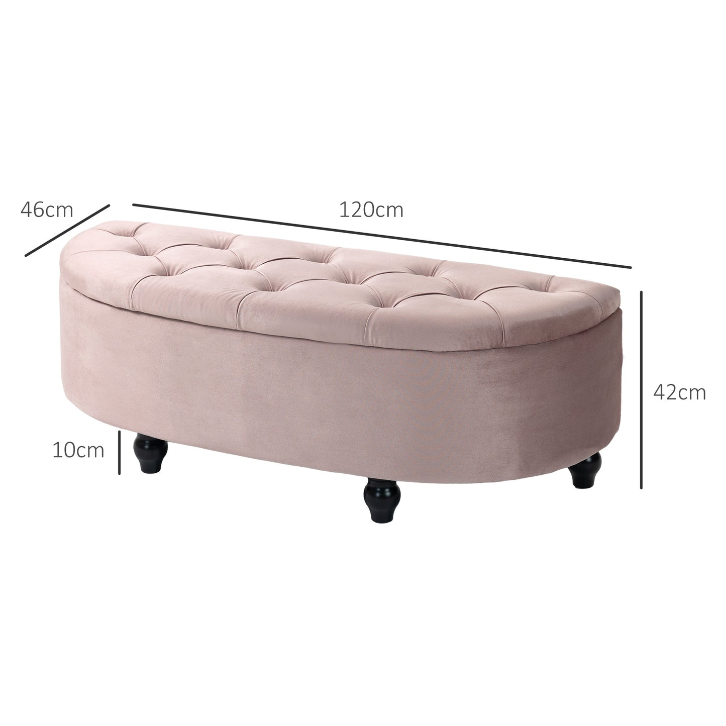 Rafili Velvet Pink Semi Circle Storage Bench With Tufted Seat