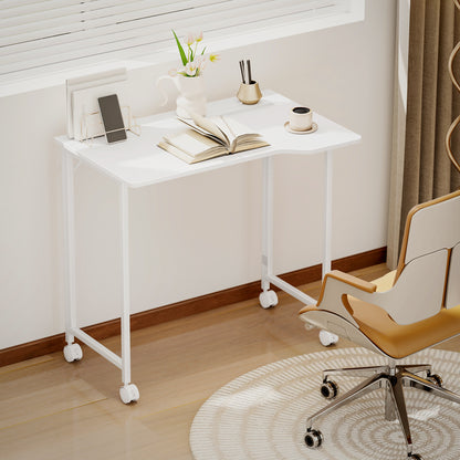 Veso 80cm Wooden White Folding Desk Lockable Wheels