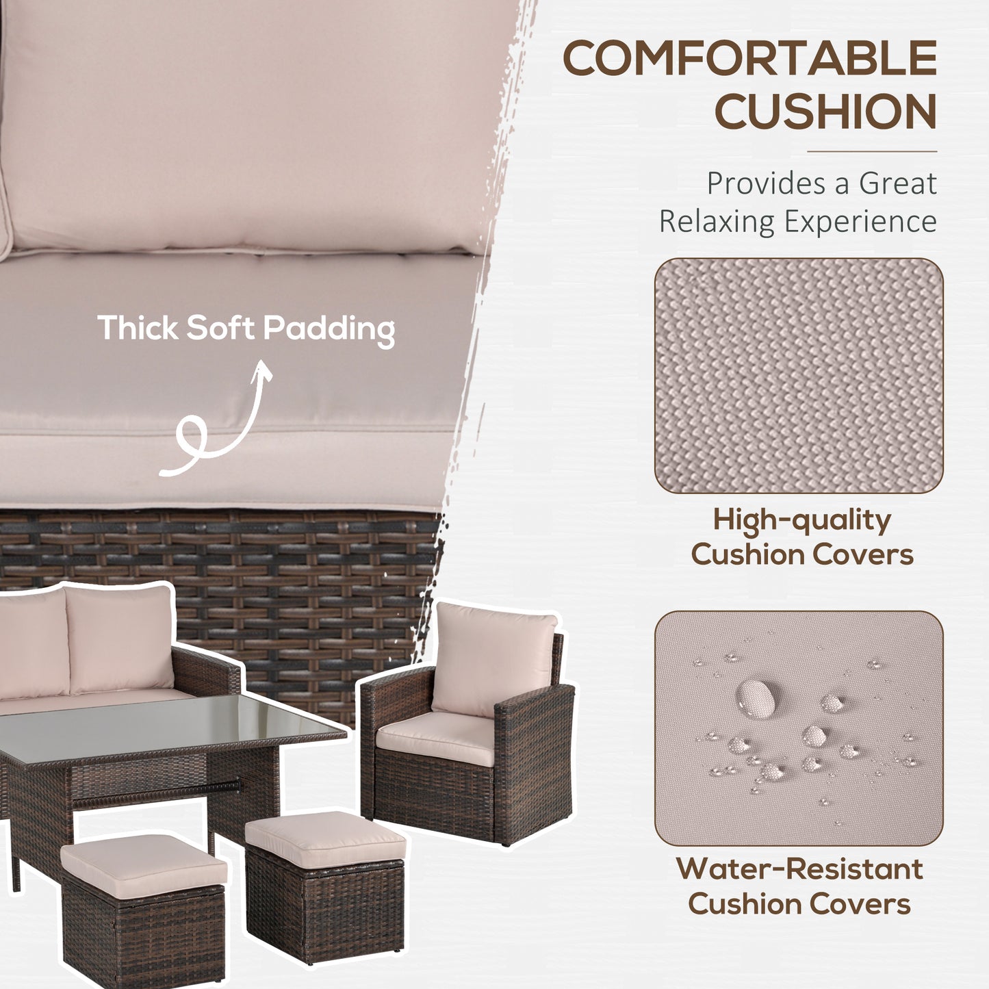 Nova Rattan Mixed Brown 7 Seater Outdoor Sofa Set With Glass Coffee Table